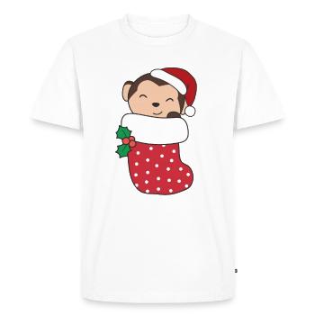 Singe mignon en chaussette de Noël pour singe de Noël - T-shirt Premium bio Homme - blanc - Devant - Nico (187cm)