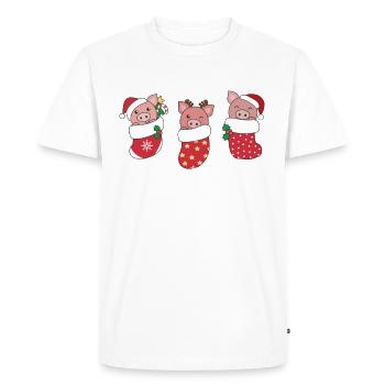 Mignons cochons en chaussettes de Noël pour Noël - T-shirt Premium bio Homme - blanc - Devant - Nico (187cm)