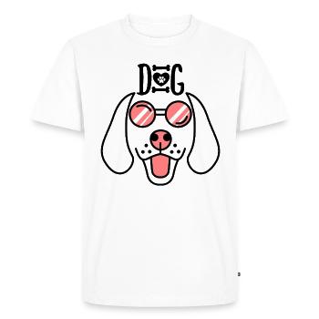 Un drôle de chien avec les lunettes roses rouges Chiens - T-shirt Premium bio Homme - blanc - Devant - Nico (187cm)