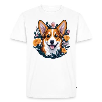 Cute Corgi Dog with Flowers Corgi Dogs - Men's Premium Organic T-Shirt - white - Front - Nico (187cm)