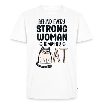 Derrière chaque femme forte se trouve son chat - T-shirt Premium bio Homme - blanc - Devant - Nico (187cm)