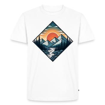 Vintage Illustration Mountains by Sunset in Forest - Men's Premium Organic T-Shirt - white - Front - Nico (187cm)