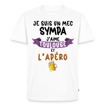 Toulouse Mec Sympa Apéro Bière Foot Supporter - T-shirt Premium bio Homme - blanc - Devant - Nico (187cm)
