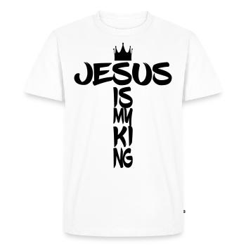 Jesus is King with cross and crown - Men's Premium Organic T-Shirt - white - Front - Nico (187cm)