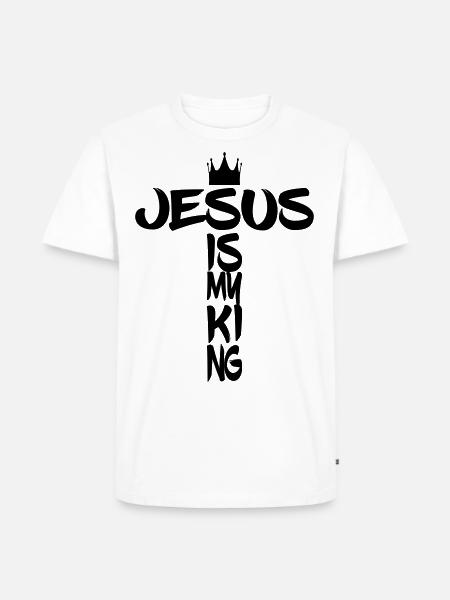 Jesus is King with cross and crown - Men's Premium Organic T-Shirt - white