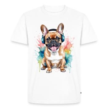 Casque Bouledogue Français Frenchie Dog - T-shirt Premium bio Homme - blanc - Devant - Nico (187cm)
