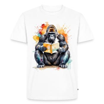 Gorille Lecture Livre Singe Coloré Animal Design Imprimer - T-shirt Premium bio Homme - blanc - Devant - Nico (187cm)
