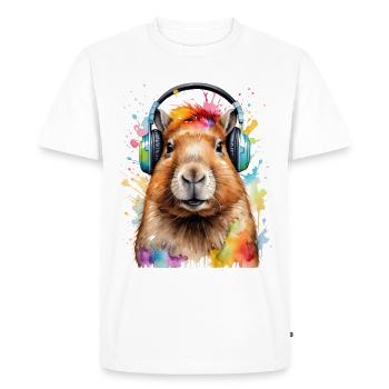 Capybara Casque Capy Imprimé Animal Coloré Design - T-shirt Premium bio Homme - blanc - Devant - Nico (187cm)