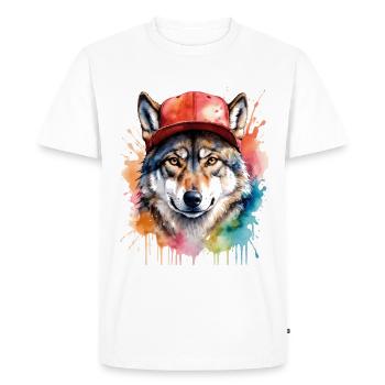 Wolf Snapback Cap Colorful Animal Design Print - Men's Premium Organic T-Shirt - white - Front - Nico (187cm)
