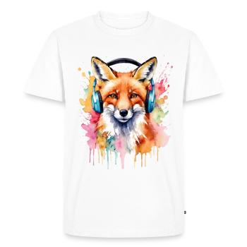 Renard Casque Musique Coloré Animal Design Imprimer - T-shirt Premium bio Homme - blanc - Devant - Nico (187cm)