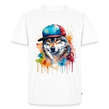 Wolf Snapback Cap Colorful Animal Design Print - Men's Premium Organic T-Shirt - white - Front - Nico (187cm)