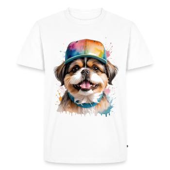 Shih Tzu Snapback Cap Chien Drôle Animal Print - T-shirt Premium bio Homme - blanc - Devant - Nico (187cm)