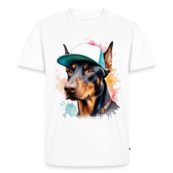Doberman Snapback Cap Dog Funny Design Print - Men's Premium Organic T-Shirt - white - Front - Nico (187cm)