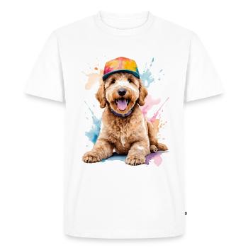 Goldendoodle Snapback Cap Dog Animal Design Print - Men's Premium Organic T-Shirt - white - Front - Nico (187cm)