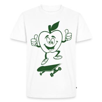 Cool Green Apple on Skateboard – Fun Cartoon Style - Men's Premium Organic T-Shirt - white - Front - Nico (187cm)