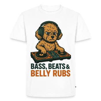 DJ Maltipoo : Basse, Beats & Belly Flats Design rétro - T-shirt Premium bio Homme - blanc - Devant - Nico (187cm)