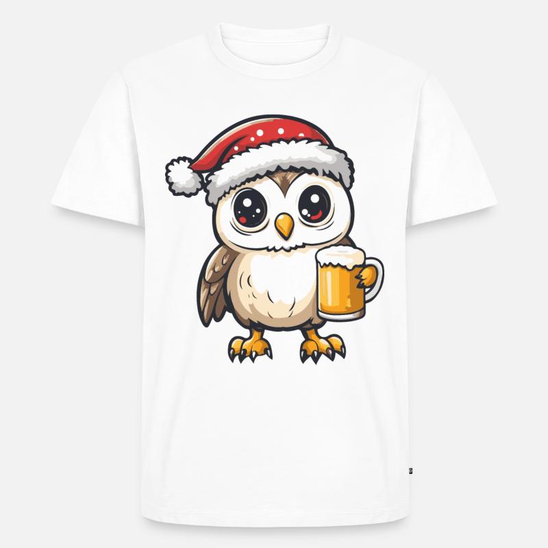 Eule Weihnachten Bier - Männer Premium Bio T-Shirt - Weiß
