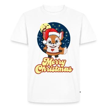 Renard de Noël dans le ciel étoilé - Joyeux Noël - T-shirt Premium bio Homme - blanc - Devant - Nico (187cm)