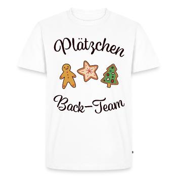 "PLÄTZCHEN - BACK -TEAM" Weihnachten backen - Männer Premium Bio T-Shirt - Weiß - Vorne - Nico (187cm)