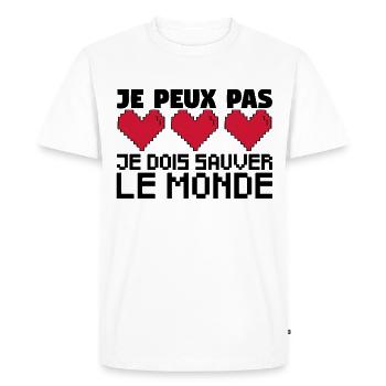 je peux pas je dois sauver le monde. jeux vidéo. - T-shirt Premium bio Homme - blanc - Devant - Nico (187cm)