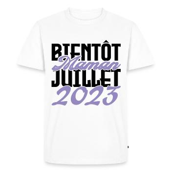 Annonce grossesse. bientôt Maman Juillet 2023.mama - T-shirt Premium bio Homme - blanc - Devant - Nico (187cm)