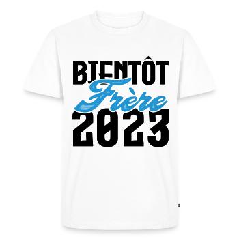 Cadeau Annonce grossesse bientôt Frère 2023. - T-shirt Premium bio Homme - blanc - Devant - Nico (187cm)