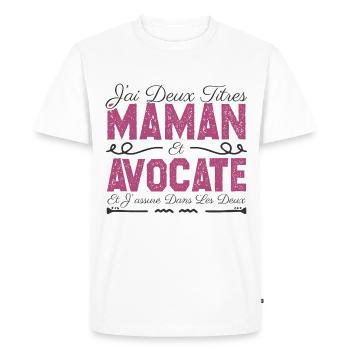 J'ai deux titres maman et Avocate. Cadeau Maman - T-shirt Premium bio Homme - blanc - Devant - Nico (187cm)