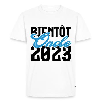Cadeau Annonce grossesse bientôt Oncle 2023.Tonton - T-shirt Premium bio Homme - blanc - Devant - Nico (187cm)