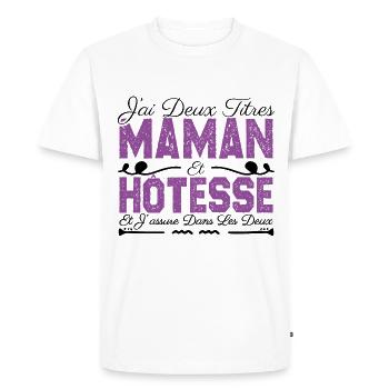 J'ai deux titres maman et Hôtesse. Cadeau Maman - T-shirt Premium bio Homme - blanc - Devant - Nico (187cm)