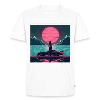 Synthwave Sunset Girl – Retro Neon Aesthetic - Men's Premium Organic T-Shirt - white - Front - Nico (187cm)