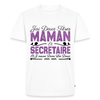J'ai deux titres maman et Secrétaire..Cadeau Maman - T-shirt Premium bio Homme - blanc - Devant - Nico (187cm)