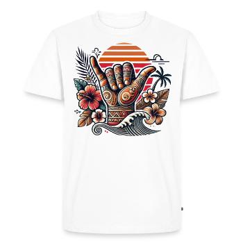 Shaka Spirit Coucher de soleil hawaïen et vibrations tropicales Art - T-shirt Premium bio Homme - blanc - Devant - Nico (187cm)