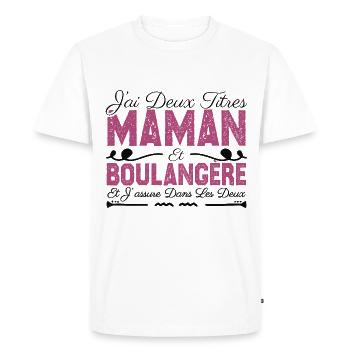 J'ai deux titres maman et Boulangère. Cadeau Maman - T-shirt Premium bio Homme - blanc - Devant - Nico (187cm)