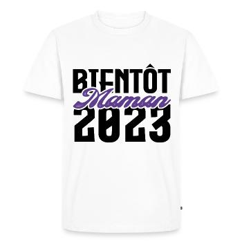 Cadeau Annonce grossesse bientôt Maman 2023. mama. - T-shirt Premium bio Homme - blanc - Devant - Nico (187cm)