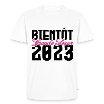 Cadeau Annonce grossesse bientôt Grande sœur 2023 - T-shirt Premium bio Homme - blanc - Devant - Nico (187cm)