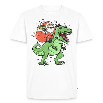 Le père Noël monte les dinosaures de Noël - T-shirt Premium bio Homme - blanc - Devant - Nico (187cm)