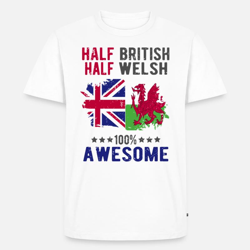Halb Brite Halb Waliser - Männer Premium Bio T-Shirt - Weiß