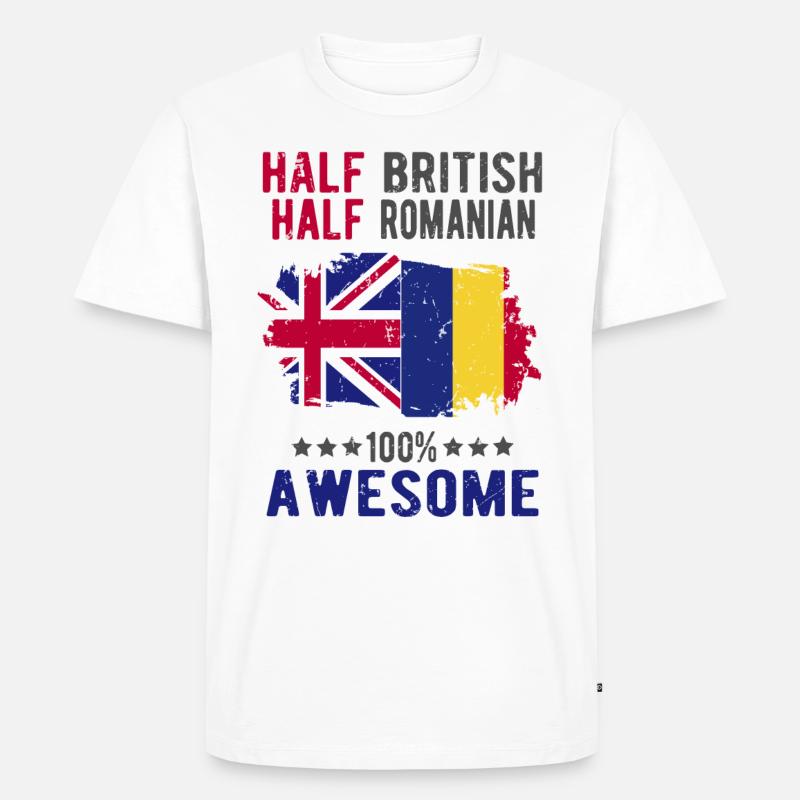 Halb Brite Halb Rumäne - Männer Premium Bio T-Shirt - Weiß