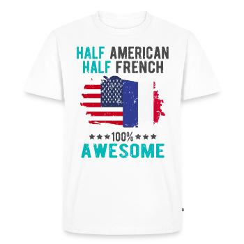 Mi-Américain, mi-Américain - T-shirt Premium bio Homme - blanc - Devant - Nico (187cm)
