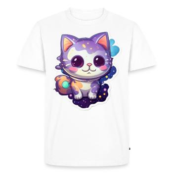 Un mignon petit chat volant dans l’espace - T-shirt Premium bio Homme - blanc - Devant - Nico (187cm)