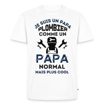 Papa plombier papa normal mais plus cool - T-shirt Premium bio Homme - blanc - Devant - Nico (187cm)