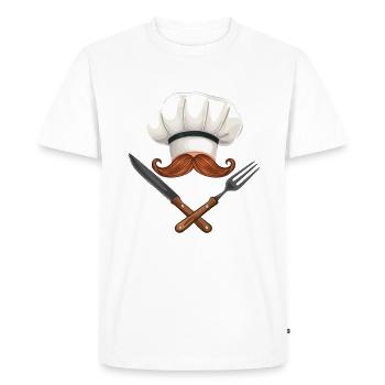 Avec moustache et toque : la cuisine croisée - T-shirt Premium bio Homme - blanc - Devant - Nico (187cm)