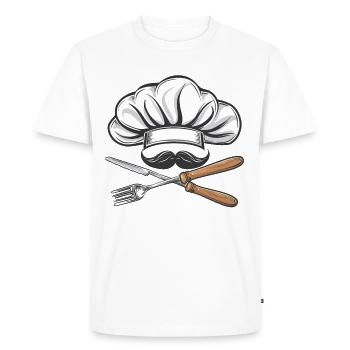 Avec moustache et toque de chef : La cuisine croisée - T-shirt Premium bio Homme - blanc - Devant - Nico (187cm)