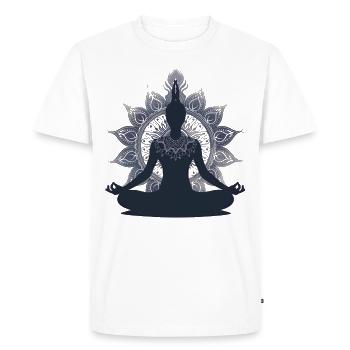 Serenes Yoga Pose Silhouette avec Mandala - T-shirt Premium bio Homme - blanc - Devant - Nico (187cm)