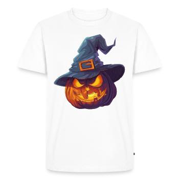 Citrouille effrayante avec chapeau de sorcière - T-shirt Premium bio Homme - blanc - Devant - Nico (187cm)