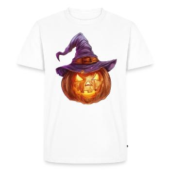 Eerie jack-o'-lantern with witch hat - Men's Premium Organic T-Shirt - white - Front - Nico (187cm)