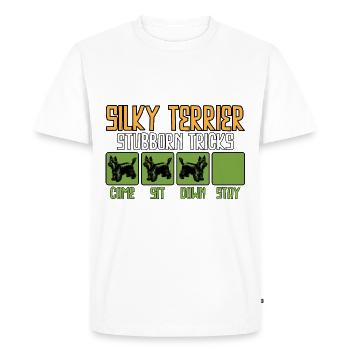 Australian Silky Terrier Dictons drôles - T-shirt Premium bio Homme - blanc - Devant - Nico (187cm)