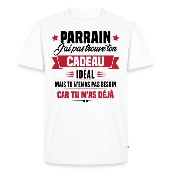 Parrain j'ai pas trouvé ton cadeau, Humour parrain - T-shirt Premium bio Homme - blanc - Devant - Nico (187cm)