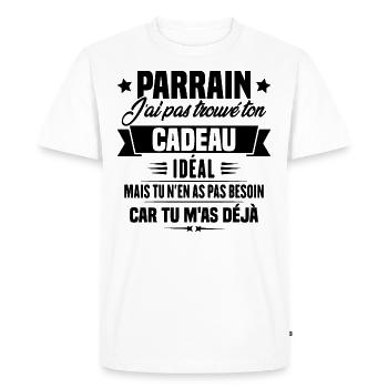 Parrain j'ai pas trouvé ton cadeau, Humour parrain - T-shirt Premium bio Homme - blanc - Devant - Nico (187cm)