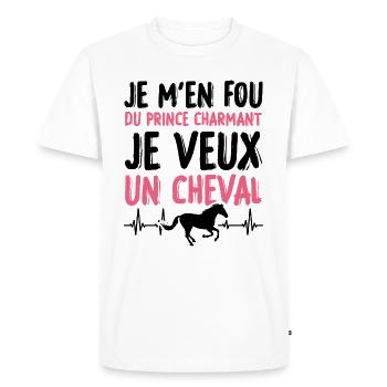 Je m'en fou du prince charmant je veux un cheval - T-shirt Premium bio Homme - blanc - Devant - Nico (187cm)
